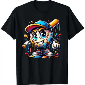 Baseball Mascot Drip Baseball Drip Baseball Ice Cream Drip T-Shirt Graphic tees