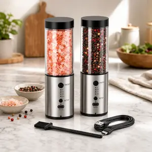 Nicefox Electric Salt and Pepper Grinder Set, 2-Pack 480ML Capacity, USB-C Rechargeable 4-Timing Settings, Automatic Salt and Pepper Shakers, One-Handed Operation, Birthday Gifts for Women Mom LED