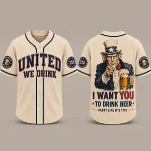 United We Drink Baseball Jersey, Patriotic 4th of July Button Up Shirt, Funny Beer Drinking USA Jersey, I Want You To Drink Beer Graphic Mesh Jersey, Independence Day Party Shirt, Party Like Its 1776 Jersey