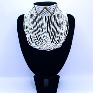 African inspired short round fringe beaded choker necklace