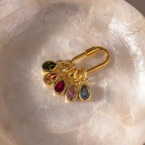 Teardrop Birthstone Charm by Caitlyn Minimalist - 18K Gold Plated Bezel Gemstone Charm for Necklace - Custom Cubic Zirconia Bracelet Charms - Personalized Jewelry - Birthday Gift for Best Friend
