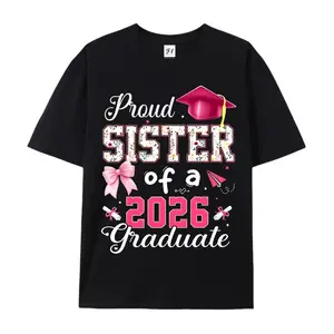 Senior 2026 Proud Sister of A 2026 Graduate Family Coquette Novelty Aesthetic Graphic T-Shirt trendy Cool Tops Tees for Casual All-season Weekend Wear