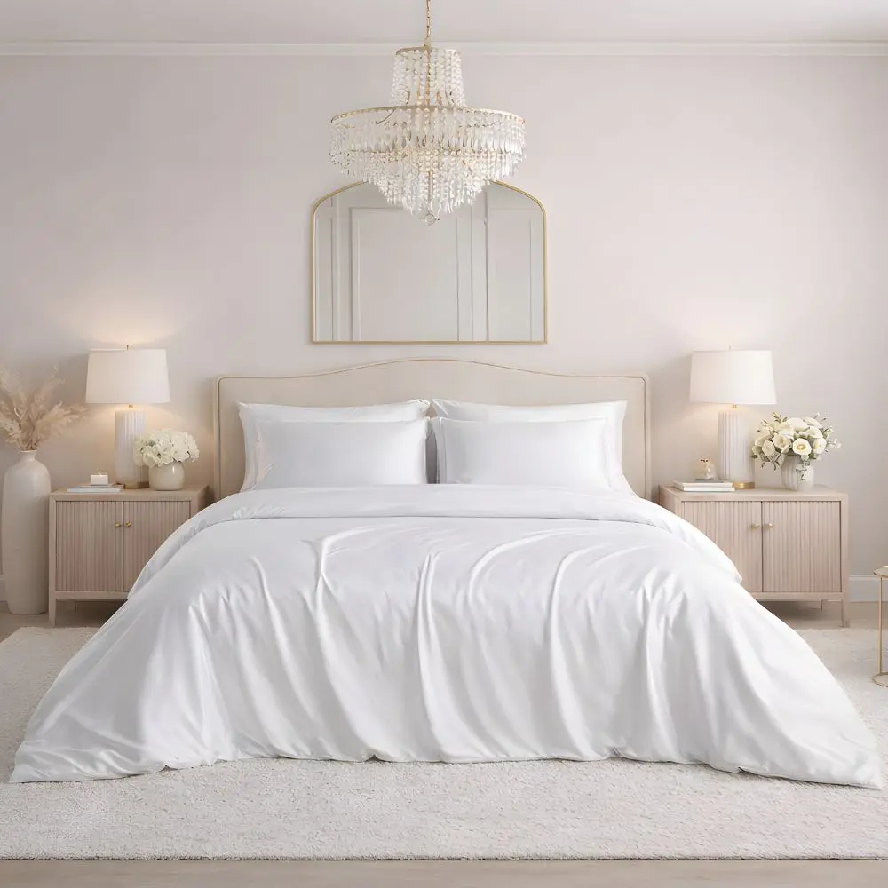 Organic Bamboo Lyocell Duvet Cover - Silk-Like Weave, Skin-Friendly, Breathable, Light Cooling Bedding for Year-Round Sleep