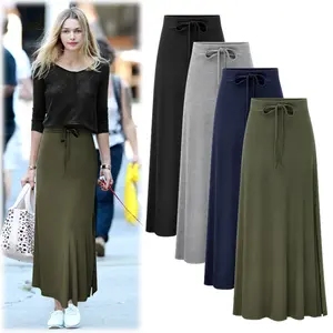 Women Plus Size Skirt 4pcs High Waisted Elastic Aline Skirt Solid Color Elegant Long Slit Daily Casual Comfortable Large Size Fashionable Skirt