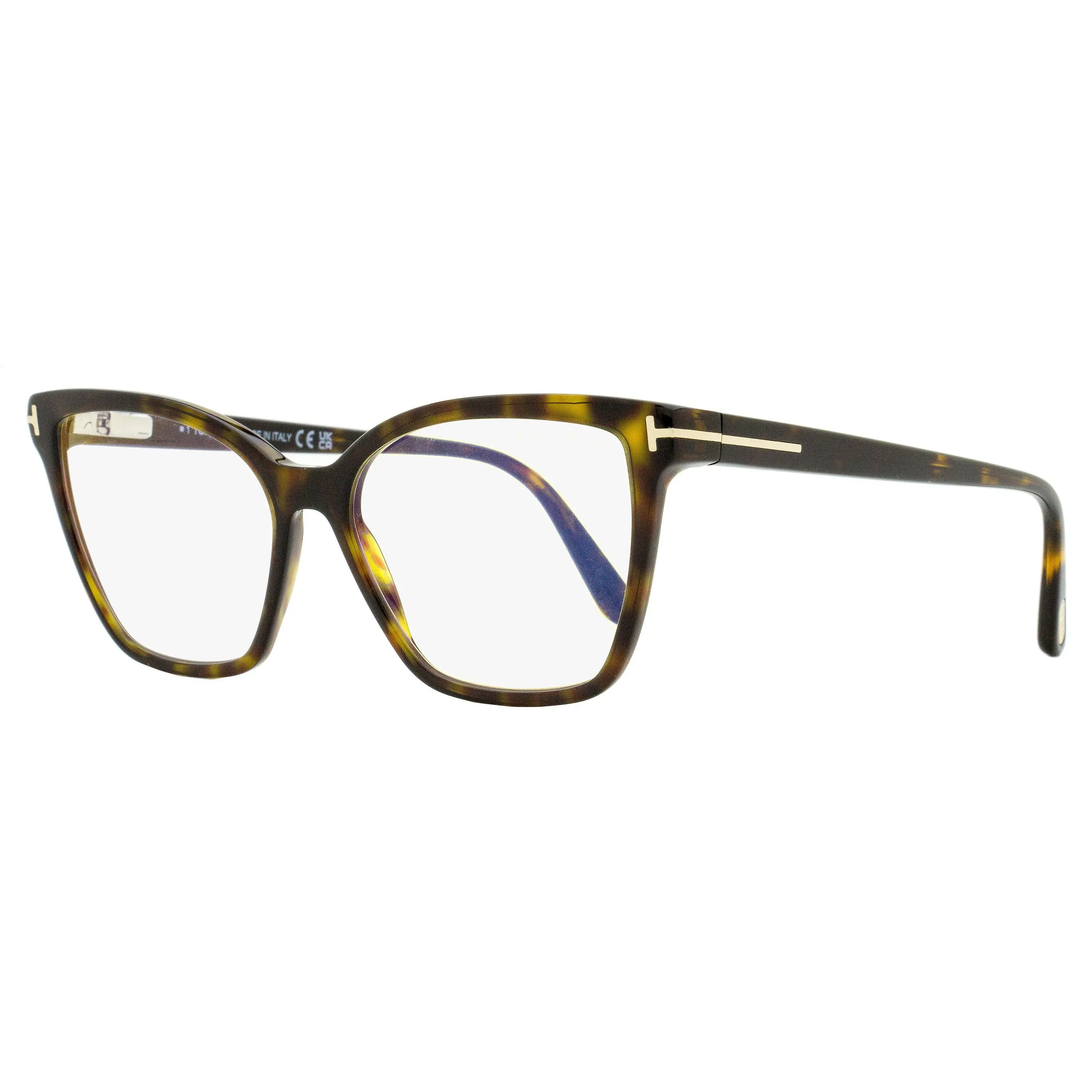 Tom Ford Blue Block Eyeglasses TF5812B, 052 Dark Havana, 53mm High Quality Eyewear, Vintage Style Glasses, Eyewear Fashion