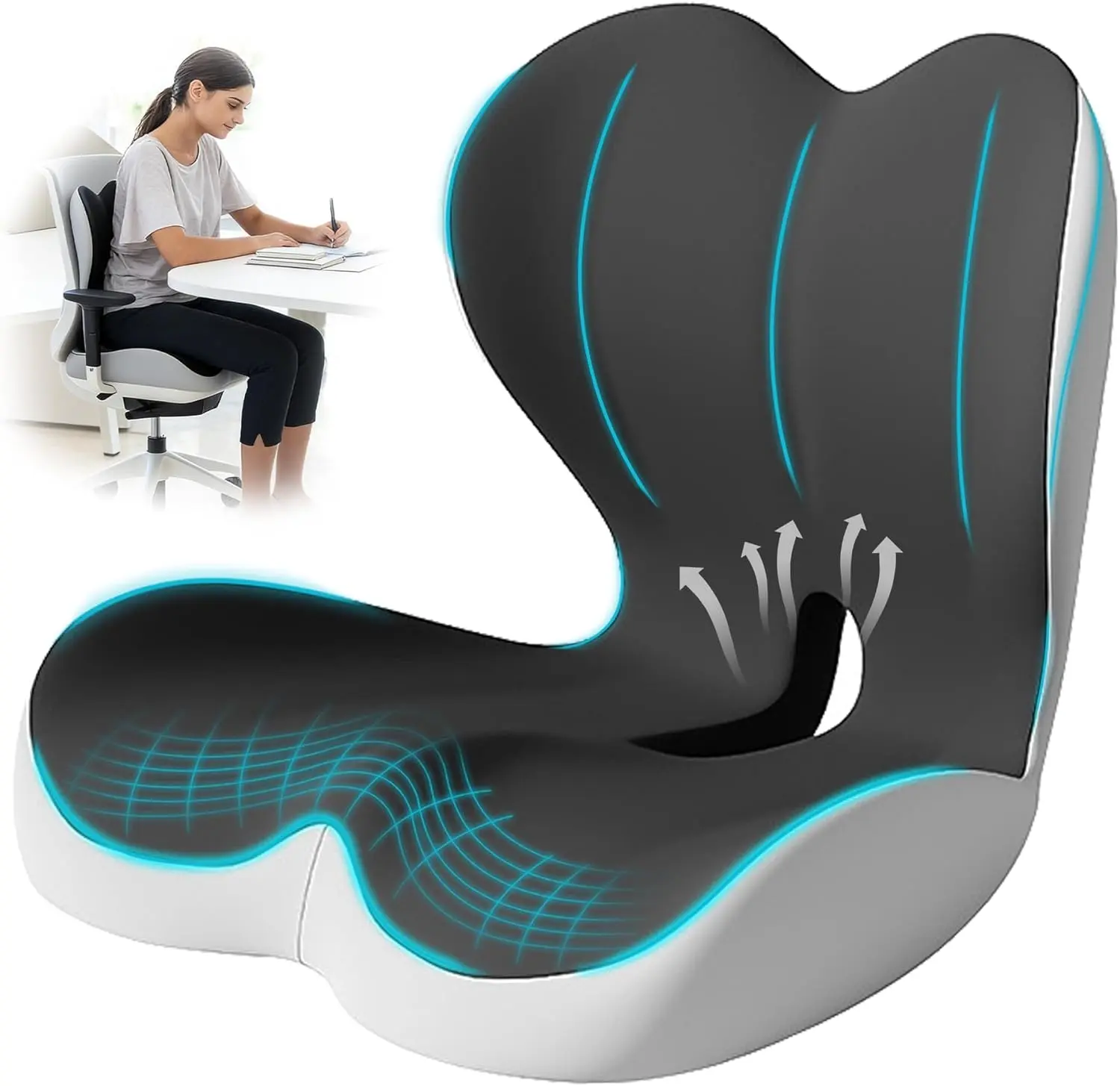 【summerwins】Upgraded -Non-Slip Memory Foam Seat Skin-Friendly Extended Zipper Easy Remove Wash– Ergonomic Back Support & Sciatica Relief for Long Drives,Leg Pain Mesh