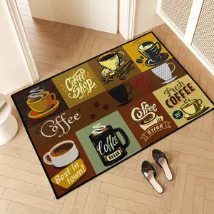 Coffee Theme Indoor Mat – Non-Slip Rug for Kitchen, Coffee Bar, Home Coffee Station, Office Breakroom, or Café