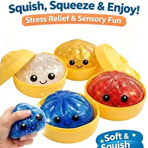 2PC Squishy Dumpling Stress Balls for Adults, Dumpling Squishy Toys for Kids, Dumpling Fidget Sensory Toy,3.15 inches in Diameter Squeeze Dough Ball Stress Relief Toy, Stretchy Stress Ball Squish Toys