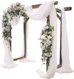 4 Panels White Wedding Arch Drapery 6 Yards Long and 30'' Wide Sheer Chiffon Wedding Arch Draping Fabric for Party Backdrop Outdoor Arches Church Ceremony Decoration
