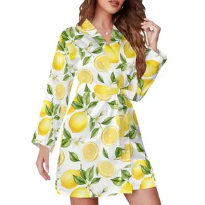Lemon Print Satin Pyjama Robe for Women - Soft Summer Sleepwear, Cozy Chic Lounge Style, TikTok Viral Must-Have