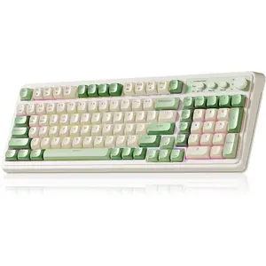 S99 Gaming Keyboard,   Keyboards, Tri-Mode /2.4GHz/USB-C Custom Creamy Keyboard with Number Pad, RGB Backlit Media Knob Cute Programmable Keyboard for PC Gamer - Green