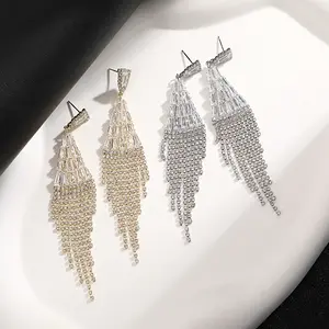 925 Sterling Silver Post  Long Earrings for Women Chandelier Diamond Tassel,18k Real Gold/Platinum Plated Lab Diamond Dangle Earrings,Hypoallergenic,Bridal Jewelry,Gift for Wife,Girlfriend