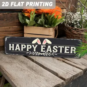 2D Vintage Farmhouse Metal Wall Hanging Sign - Happy Easter Bunny Ear Decor Suitable for Kitchen, Living Room, Spring Decoration Retro Farmhouse Style for Easter Bunny Plaques, Year-Round Hanging Decoration