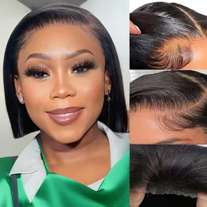 VRbest Glueless Straight Short Bob Wig 5x5 Pre-Plucked Hairline 180% Density HD Transparent Lace Closure Human Hair for Black Women Adjustable Cap Size Beginner Friendly Gift