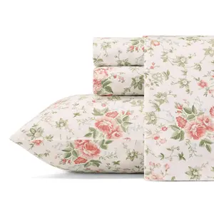 Laura Ashley Li lian Cotton Cor al 4-Piece Shee t Set-King