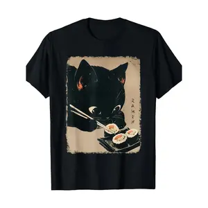 1pc & Adorable Japanese Anime Cat Enjoying Sushi T-Shirt - Short Sleeve Crew Neck Casual Tee Featuring a Mochi-Like Sushi Roll & Chopsticks Print with a Cute Kitten Face Design for Everyday Wear (Regular) Same Design for Both Men And Women 2026 Summ
