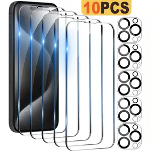 5Pcs Tempered Glass Screen Protector+5Pcs Camera Lens Protectors for iPhone 17 Pro Max Plus 16 15 14 13 12 11, 9H HD Tempered Glass Film, Anti-Scratch