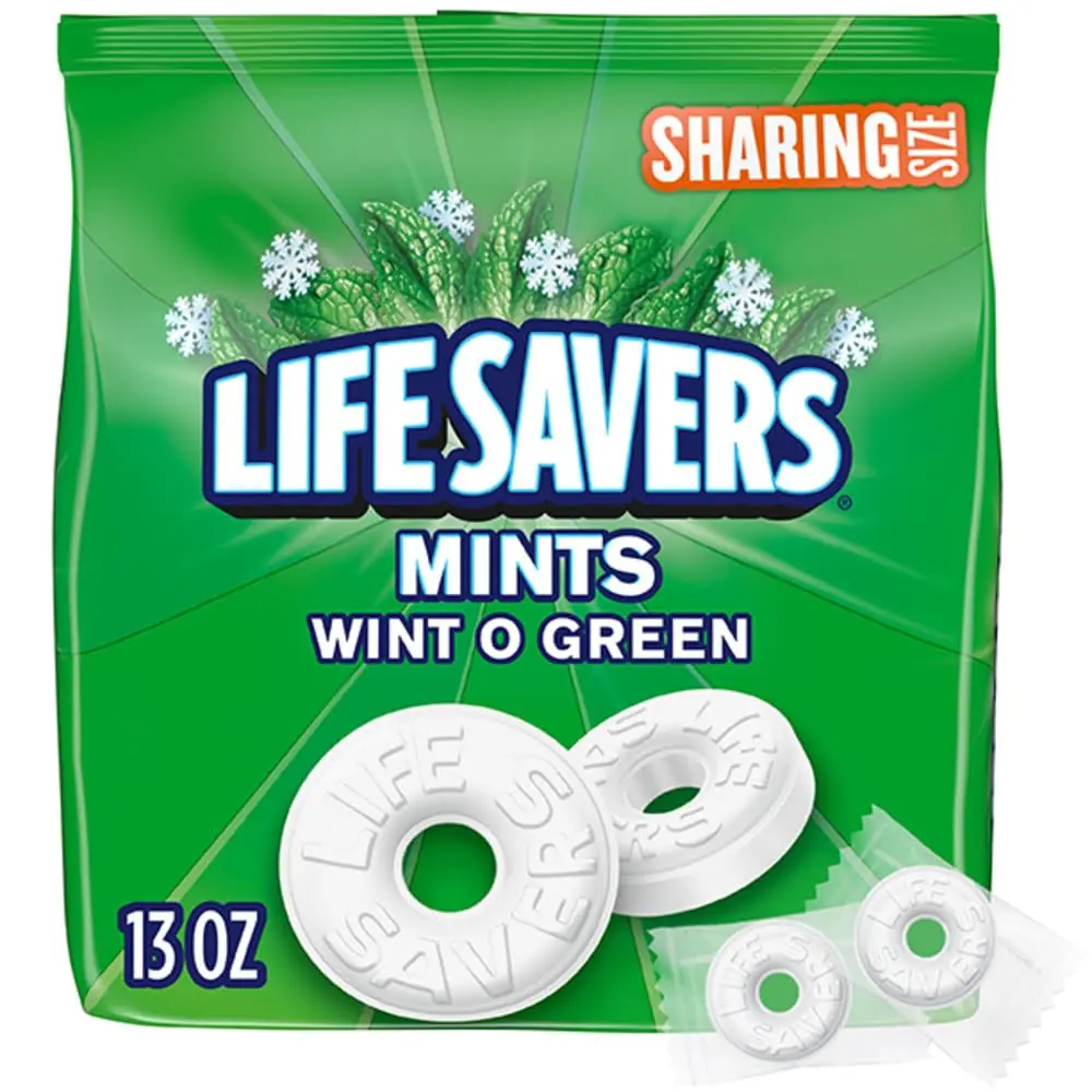 LIFE SAVERS Wint-O-Green Summer Candy Individually Wrapped Hard Mints, Sharing Size, 13 Oz Bag
