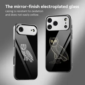 Drake O-OvOS OWL Phone Case For iPhone 17 16 15 14 13 12 Pro Max Plus Electroplated Metal Bumper Case Slim Tempered Glass Back Advanced Materials Protective Shockproof Anti-Scratch Luxury Case Fashion Durable Stylish