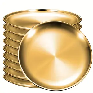 10pcs Stainless Steel Round Plates, Thickened Barbecue Trays, Fruit Cake Dishes, Salad Bowls, Dessert Plates, Party Supplies