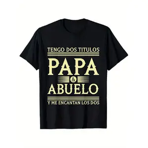 Men's Spanish Grandpa T-Shirt - "Tengo Dos Títulos Papa y Abuelo" Bilingual English/Spanish Text, Golden Lettering on Black, Casual Short Sleeve Cotton Shirt for Father's Day Gifts, Family Gatherings & Grandfather Pride - Fit Tee