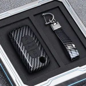 Abs Carbon Fiber Style Car Key Cover for Citroen C2 C3 C4 C5 C6 C8 Peugeot 107 207 307 307s 308 407 607, Tpu 2-3 Button Remote Key Case
