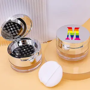 Round Flip-Top Empty Makeup Powder Case, Mirror & Puff Storage, Sifter Cosmetics Container, Travel Portable Makeup Tool, Rainbow Letter Pattern