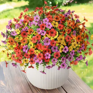Fall Mums Artificial Flowers for Outdoors Potted, 12 Bundles Fake Fall Daisy Flower with Realistic Eucalyptus Leaves, Decorative Fake Plants for Greenery Boxwood Porch Patio Garden Pot Lawn, House Plants Decor, Artificial Flower Decoration