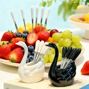 Creative Swan-Shaped Fruit Forks 6-Piece Set, Special Tableware for Desserts & Fruits, Simple Storage Kitchen Gadget