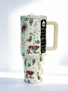 HydroJug 40oz Cowgirl Theme Tumbler Flask Mug Water Bottle with Cacti & Stars Design Portable Drinkware Insulated Plaid Stranger Things Toddler Cute Character blank Stainless Steel hot magnet double silver anime crime show Bottled pepper romantic beer