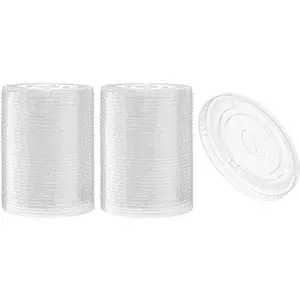 [50 Count]  Clear PET Plastic Flat  Fits 14, 16, 20, & 24 oz Cups With 98 Diameter for Iced Coffee, Milkshake, Slurpee, Ice cream, Razzle, Slush, Smoothie, Party's,