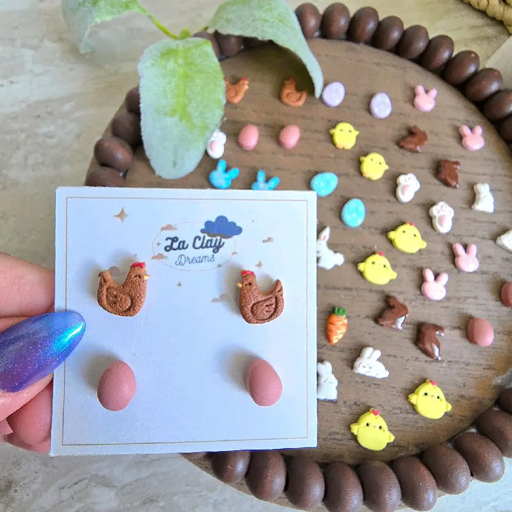 Cute Easter Chicks and Eggs Designs Stud Pack of Two Pairs Hypoallergenic Earrings for Easter Festivities - variations Available