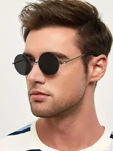 Unisex Metal Round Frame Sunglasses, Stylish Eye Protection for Daily Use, Lightweight Durable Design, Perfect for Men and Women