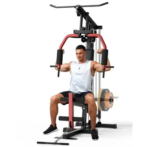 Full Body Strength Training Home Gym Station – Heavy-Duty Steel Equipment with Pulley System, Lat Pulldown, Chest Press, Leg Extension – Supports Up to 400LBS, Fits 1"/2" Weight Plates – Compact Fitness Machine