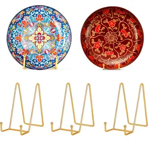 3Pcs 6 Inch Plate Holder Display Stands, Metal Gold Frame Stand for Picture, Book, Photo Easel, Creation, Collectibles (Gold) - Home Improvement.