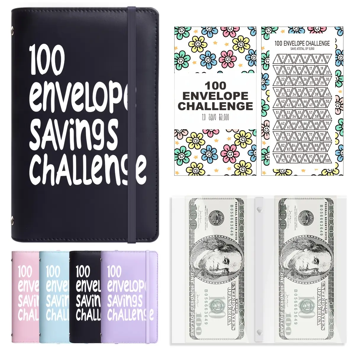 100 Days Money Saving Challenge Coin Envelope BudgetStorage Book - Binding Covers With Daily Savings Tracker,Habit-Forming System, And Cash Savings Go