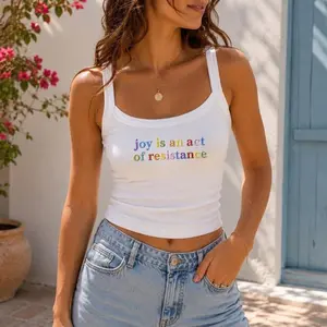 Joy Is An Act Of Resistance Embroidered Tank Top, Rainbow Pride Cami Shirt, LGBTQ Ally Top, Equality Statement Tank, Embroidered Summer Shirt, Pride Month Gift, Inclusive Apparel