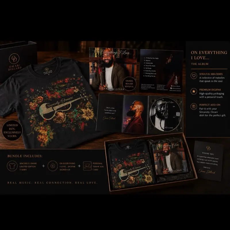 Omari Dillard Exclusive Bundle - Signed Copy of "On Everything I Love" Compact Disc & Limited Production Sincerely Omari T-Shirt