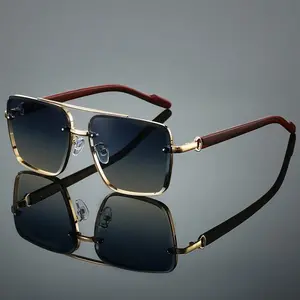 1 Piece Men's New Square Fashion Glasses High-End Unique Double Bridge Design Retro Wood Grain Legs Simple Light Luxury Style Women's Glasses
