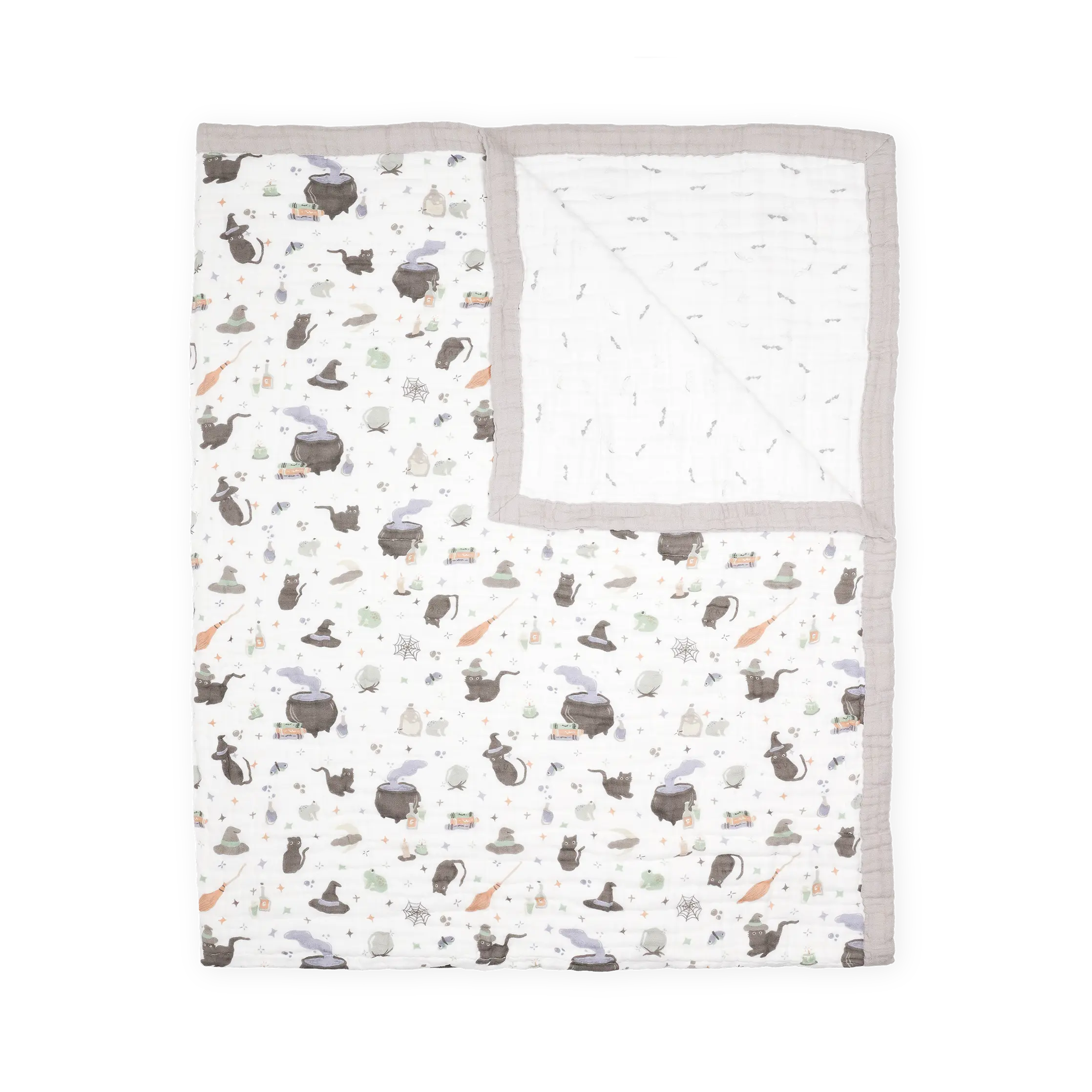 Cotton Muslin Quilted Throw Blanket - Cats and Cauldrons, Soft, Cozy, Lightweight Breathable Blanket Cloth Throw, Soft Blanket Throw