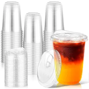50 Pack 12oz(354.84ML)/16oz(473.12ML) 2sizes Disposable Iced Coffee Cups with Strawless Lids Clear Plastic Cups with Sip Lids for Party Wedding Catering Events, To Go Cups for Cold Drinks Smoothie Milkshake Lemonade Bubble
