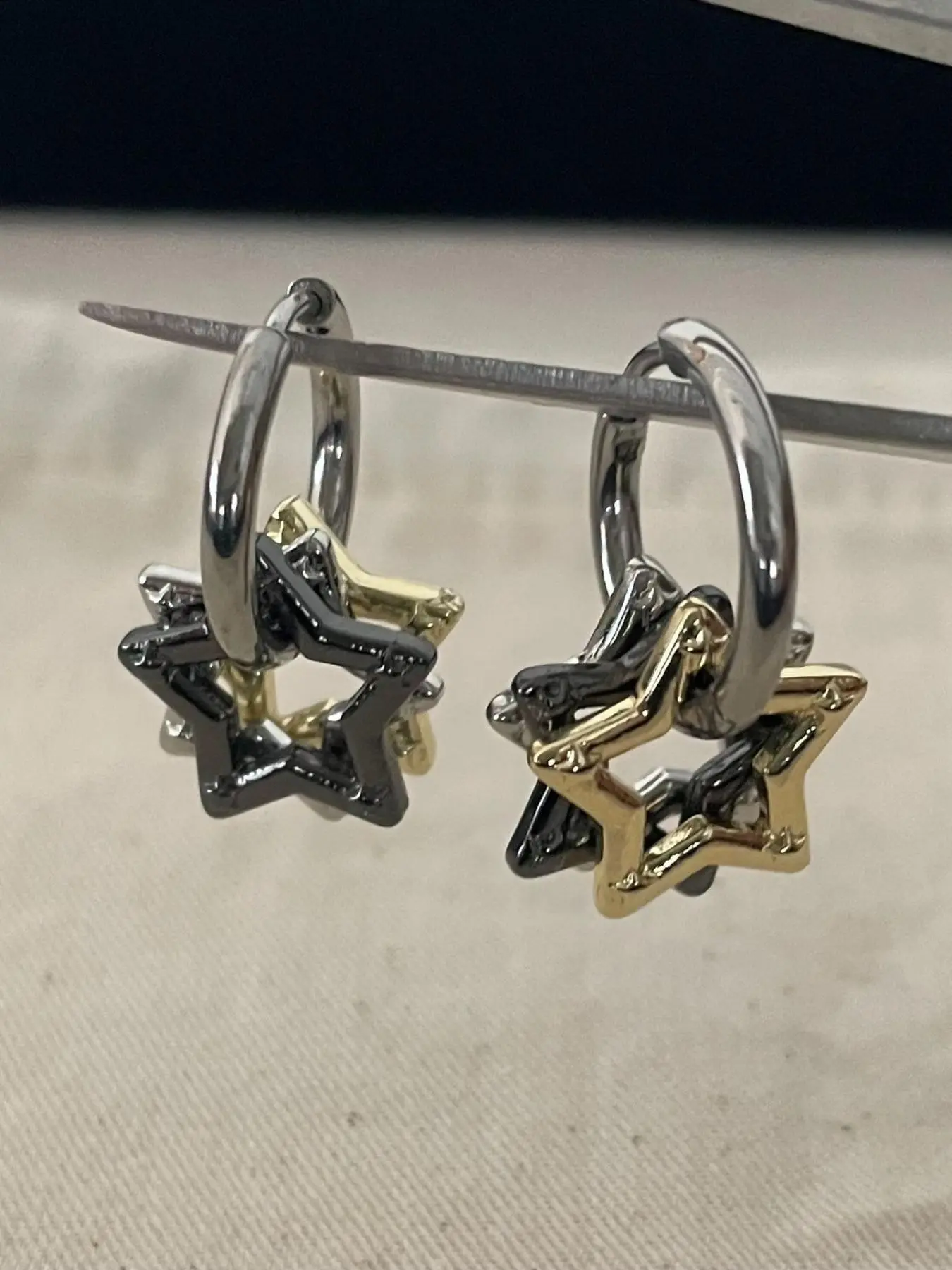 Hip-Hop Trendy Three-Color Star Pendant Earrings, Unisex Retro Y2K Detachable Feature Simple Star Party Vacation Earrings, Hoop Shape Earrings, Dangle Earrings