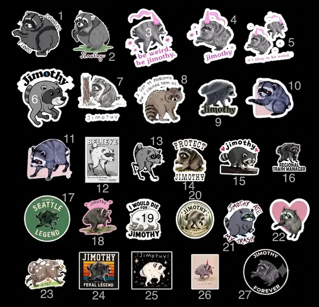 100pcs Jimothy the Raccoon Vinyl Waterproof Sticker