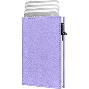 RFID Wallet Women - Small Slim Trifold Leather Wallet with Metal Pop Up Card Holder, 2026 Trendy Lavender , Holds 11 Cards 10+ Bills, ID Window  Slot,  for Her