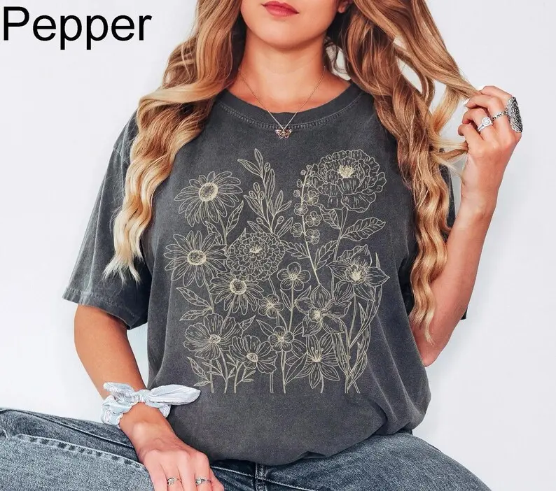 Comfort Colors Vintage Pressed Flowers TShirt Boho Cottagecore T-shirt Botanical Floral Tee Wildflowers TShirt Gift for Gardener Floral Tee
