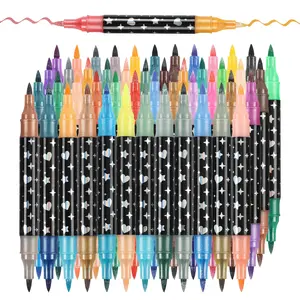 24/48/72/96 Colors 2 in 1 Dual Brush Tip Glitter Art Markers Marker Calligraphy Metallic Paint Marker Pens DIY Crafts Birthday Cards, Making Poster, Album Graffiti, School Supplies Christmas, Halloween And New Year Gifts
