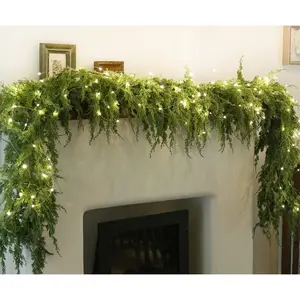 6ft Christmas Garland with Lights, Real  Cedar Pine Garland, Green Artificial Greenery Garland for Table, Mantle, Wall, Indoor, Outdoor Christmas Decorations