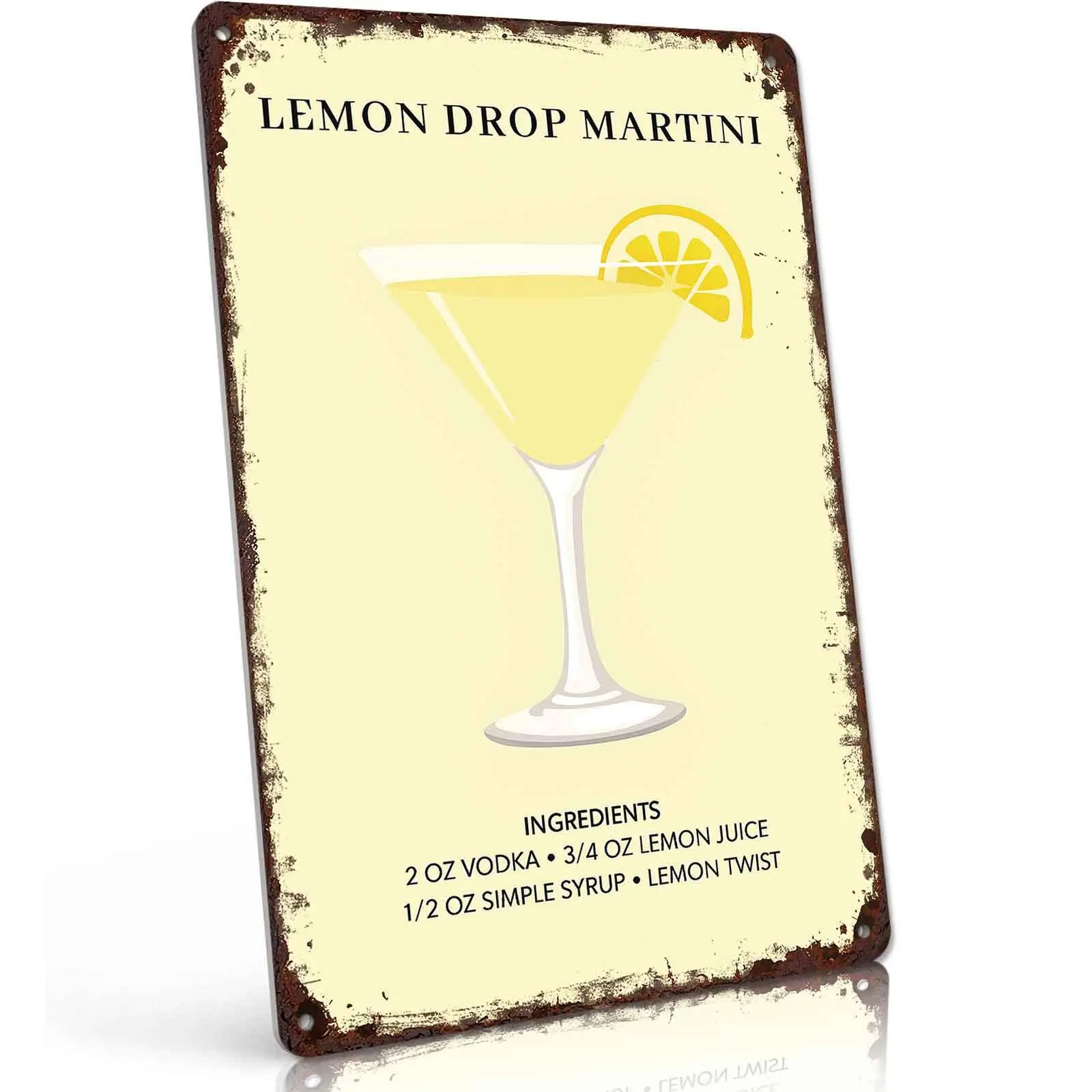 Lemon Drop Martini Recipe Metal Wall Sign, 8x12 in Vintage Retro Vibe Decor Plaque, Home Supplies for Kitchen Pub, Gift for Home Bar Enthusiasts