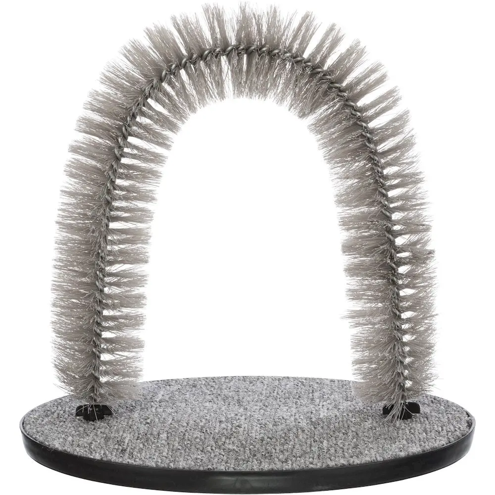 Cat Massager and Self Grooming Arch, Bristle Ring Brush, Carpet Scratcher, Gray