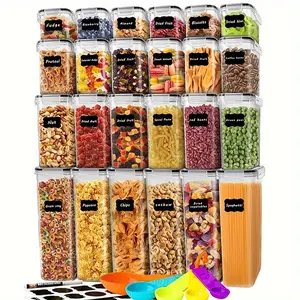 48-Piece Set of Sealed Food Storage Containers Suit with Lid, Plastic Kitchen Grains, Flour and Sugar Storage Tank,(24 One Lid +24 One Box) Are Free of BPA and Contain Spoons, Labels and Pens